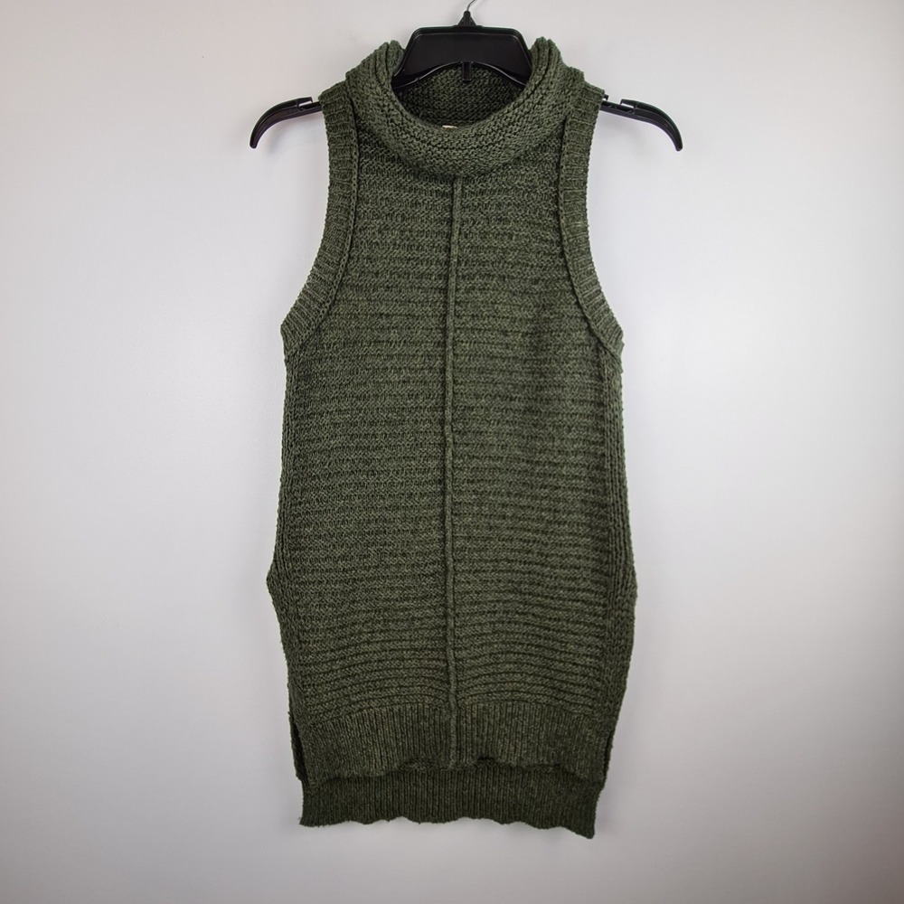 Pilcro Sweater Vest Women's Green Turtleneck Tunic Anthropologie Small Side Slit